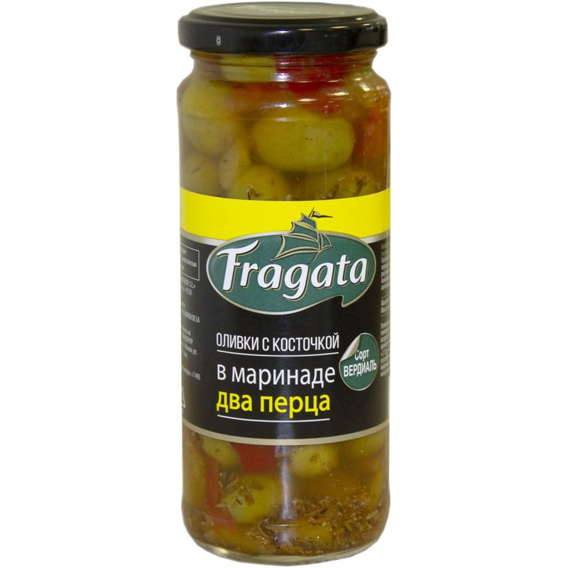 Изображение товара Оливки Fragata в маринаде с двумя перцами с косточкой 340 г Испания