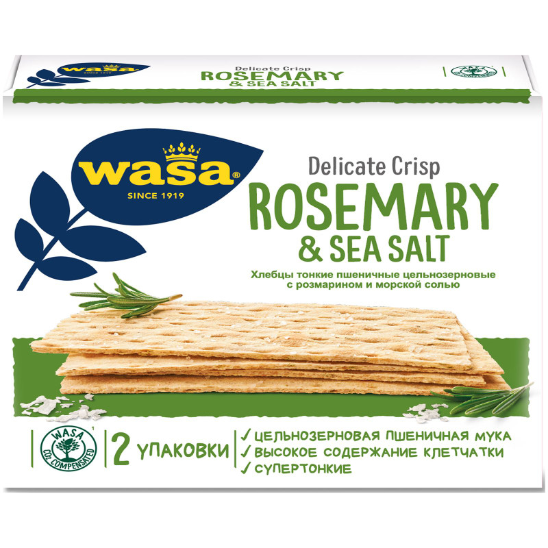 Изображение товара Хлебцы Wasa Delicate Crisp Rosemary & Sea salt тонкие пшеничные с розмарином и морской солью, 190г