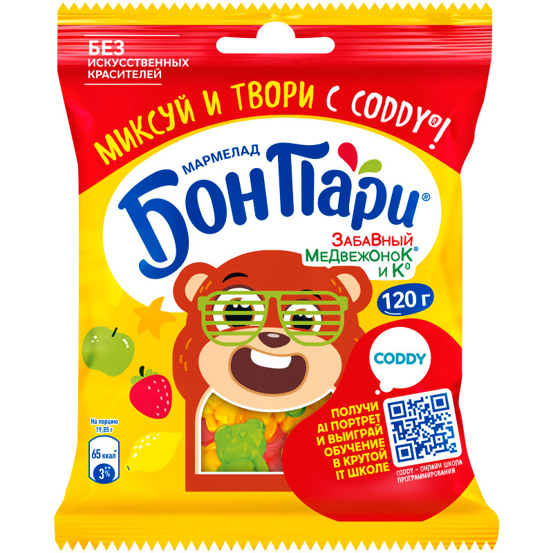 Изображение товара Мармелад Бон Пари Забавный медвежонок жевательный фигурный фрукты, 120г