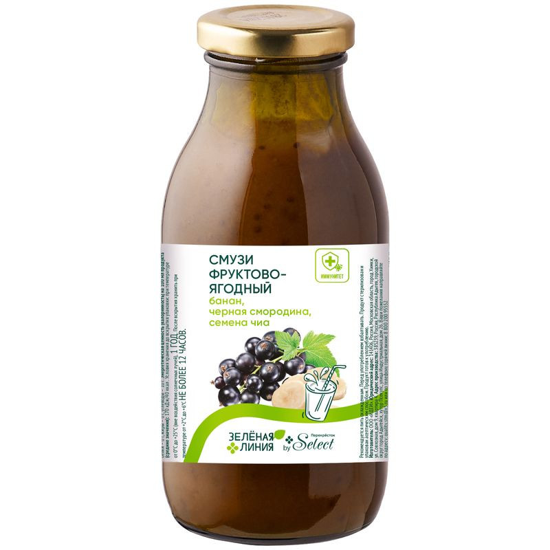 Изображение товара Фруктово-ягодный смузи Банан-Черная Смородина с семенами чиа 300 мл