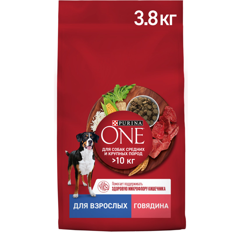 Изображение товара Сухой корм Purina One для собак средних и крупных пород с говядиной и рисом 3.8 кг