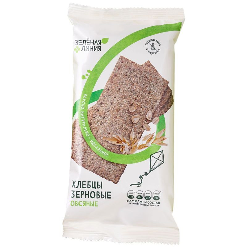 Изображение товара Хлебцы зерновые овсяные Зелёная Линия, 100г - Полезный перекус