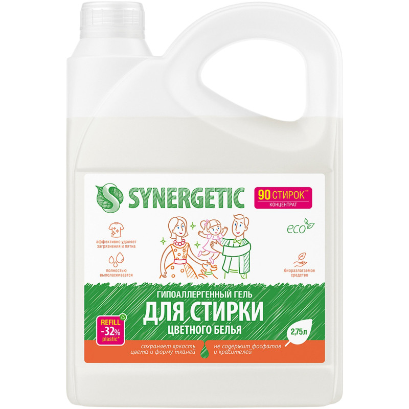 Изображение товара Гель для стирки Synergetic для цветного белья биоразлагаемый 2.75л