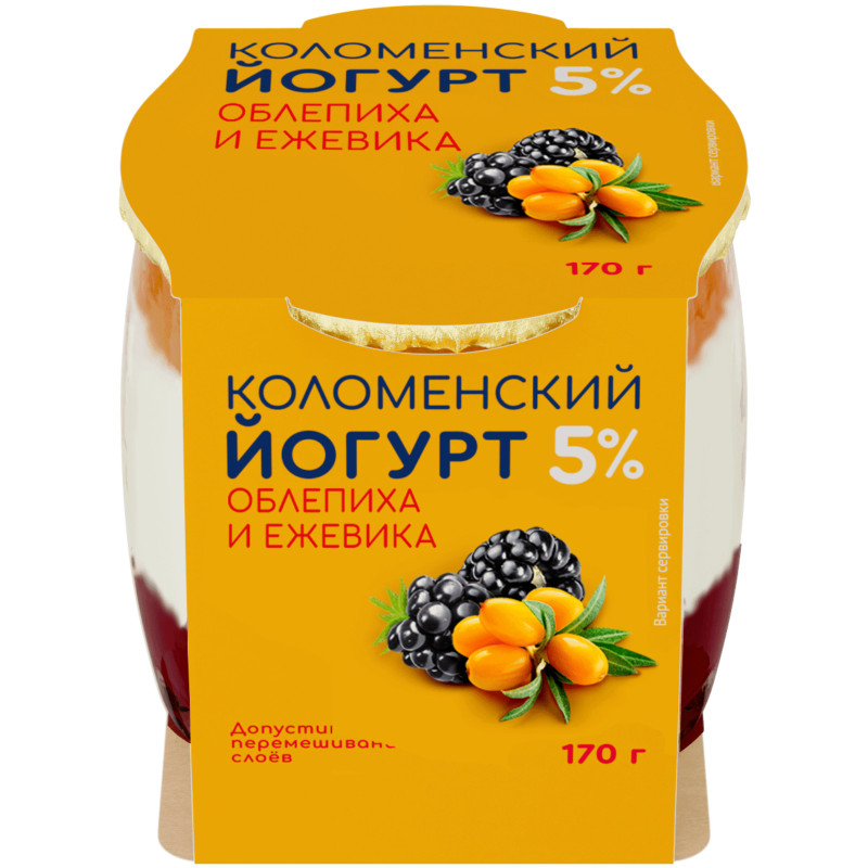 Изображение товара Йогурт Коломенский Облепиха-Ежевика с наполнителем 5%, 170г