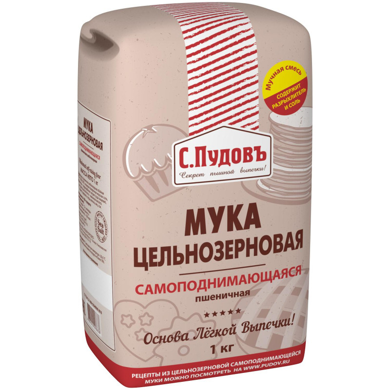 Изображение товара Мука С.Пудовъ пшеничная цельнозерновая самоподнимающаяся, 1кг