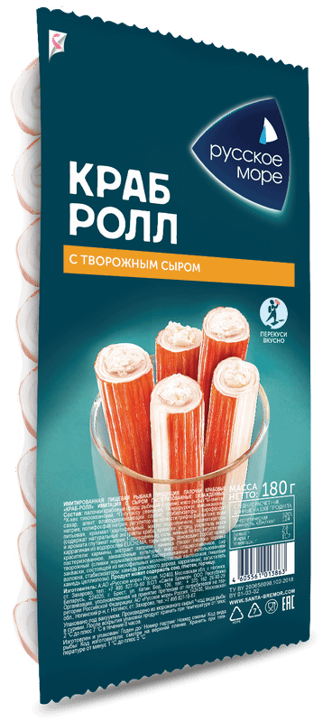 Изображение товара Крабовые палочки Русское Море Краб-ролл с сыром пастеризованные охлаждённые, 180г