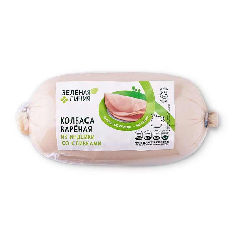 Изображение товара Колбаса из индейки со сливками Зелёная Линия 400г варёная