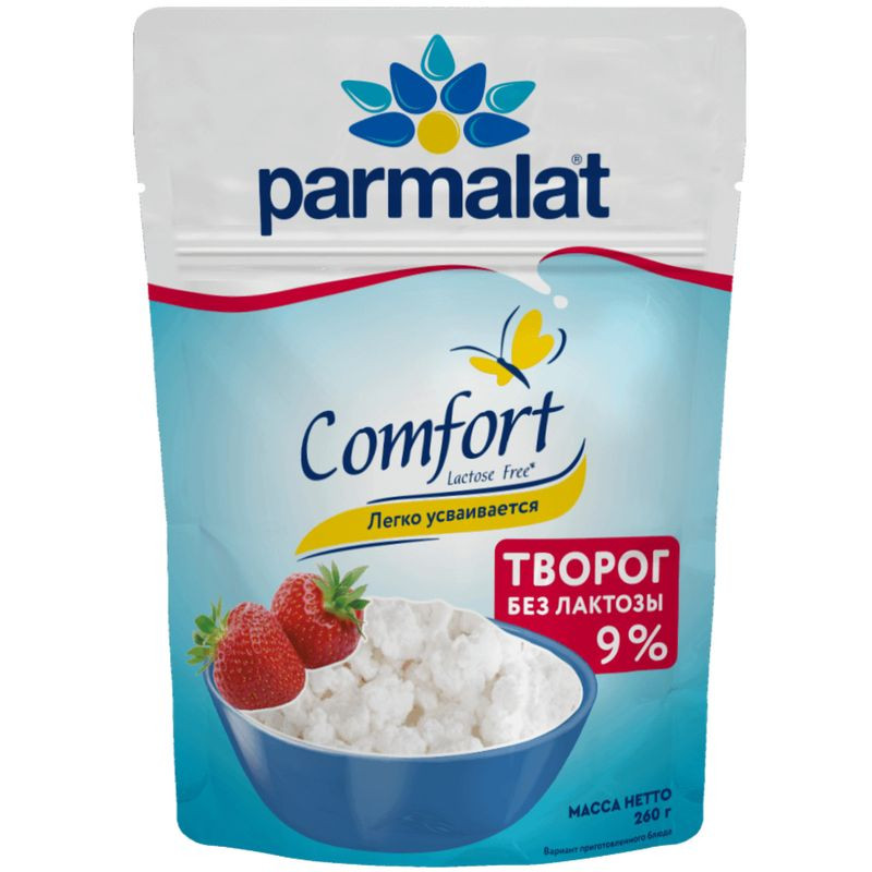 Изображение товара Творог Parmalat Comfort Рассыпчатый безлактозный 9% 260г натуральный продукт