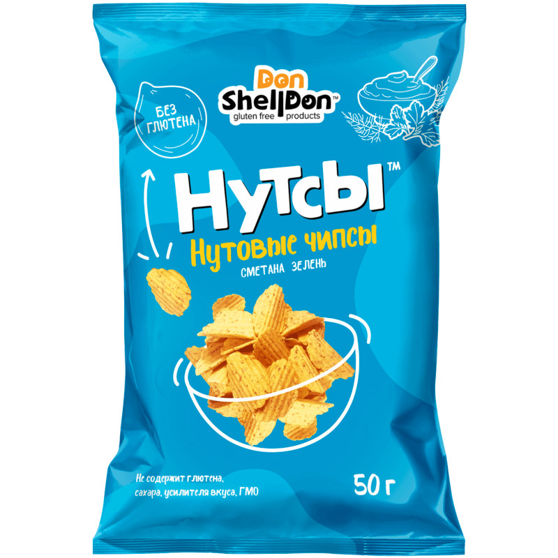 Изображение товара Чипсы Don Shelldon Нутсы нутовые со вкусом со вкусом Сметаны и зелени, 50 гр