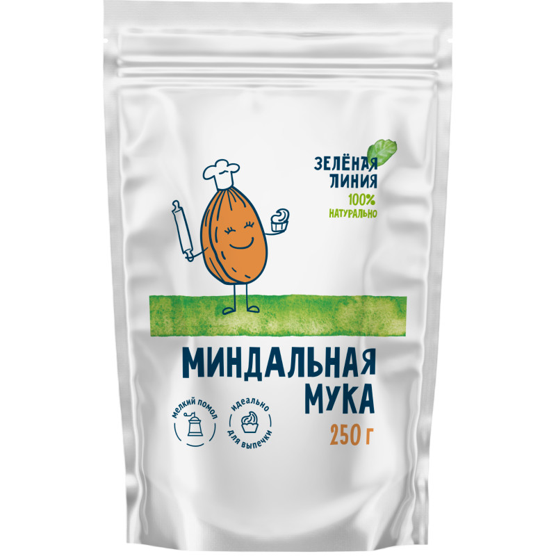 Изображение товара Миндальная мука Зелёная Линия 250 г натуральный продукт для выпечки диеты