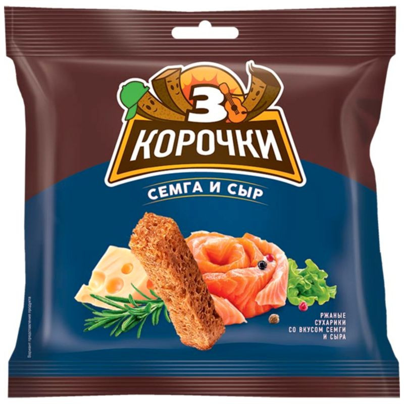 Изображение товара Сухарики Три корочки ржаные со вкусом сёмга с сыром 100г