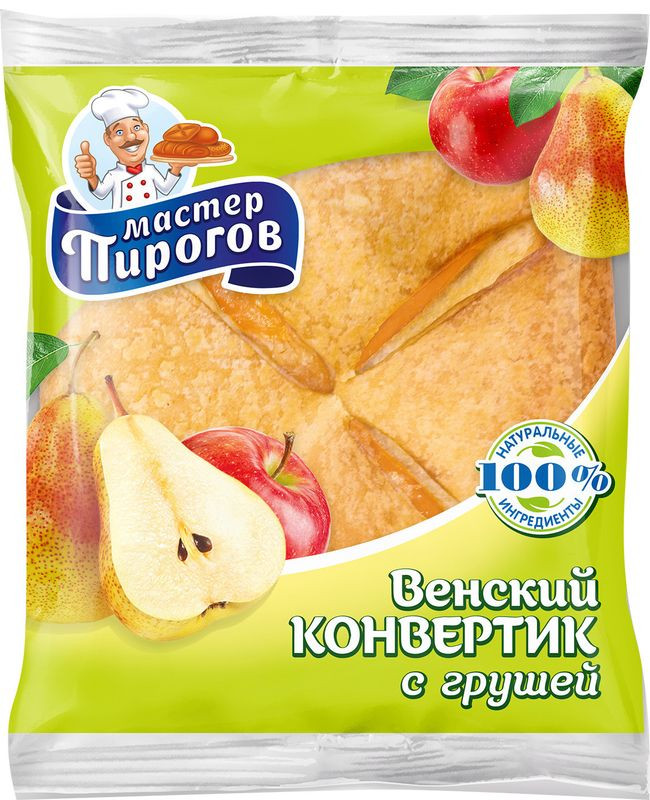 Изображение товара Конвертик Мастер Пироговъ Венский с грушей, 70г - качественная выпечка с фруктовой начинкой