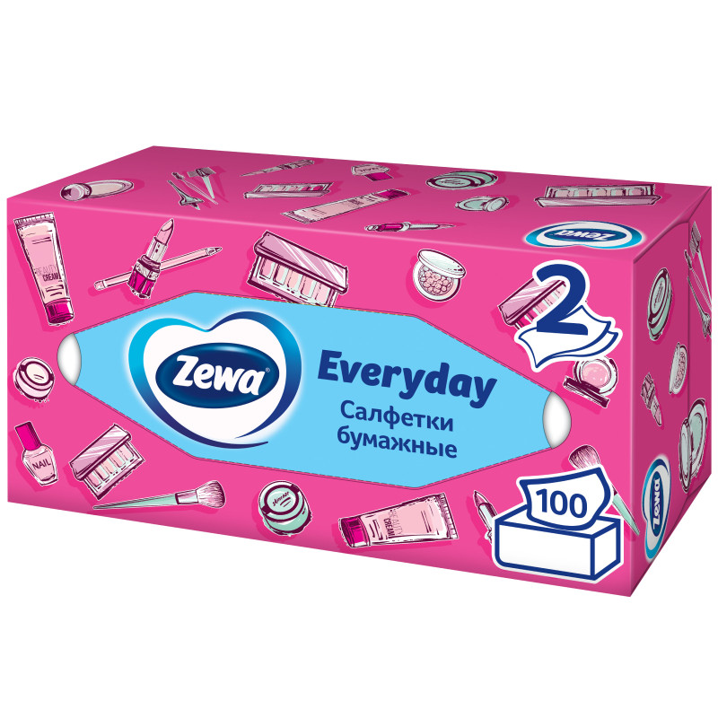 Изображение товара Салфетки бумажные Zewa Everyday косметические 2 слоя, 100шт