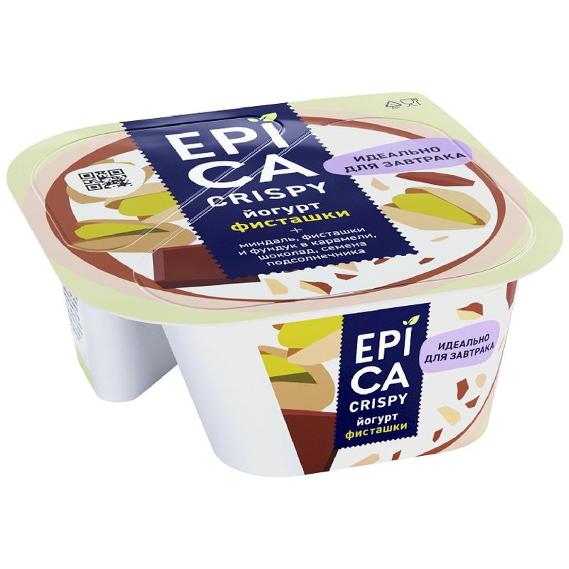 Изображение товара Йогурт Epica Crispy фисташки 10.5% 140г натуральный десерт с орехами
