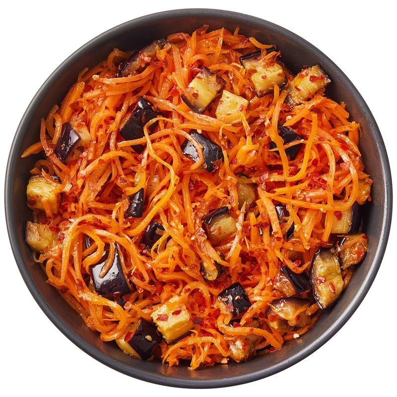 Изображение товара Морковь с баклажанами по-корейски Перекрёсток Select 200г острый закуска