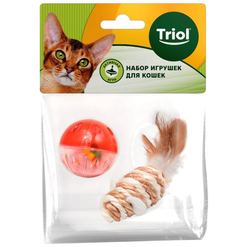 Изображение товара Набор игрушек Triol для активной игры кошек с мышью и мячом