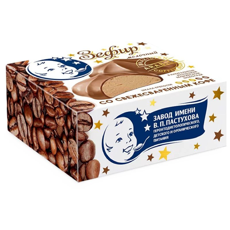 Изображение товара Десерт Зефир молочный с кофе в бельгийском шоколаде 60г Завод им В.П. Пастухова
