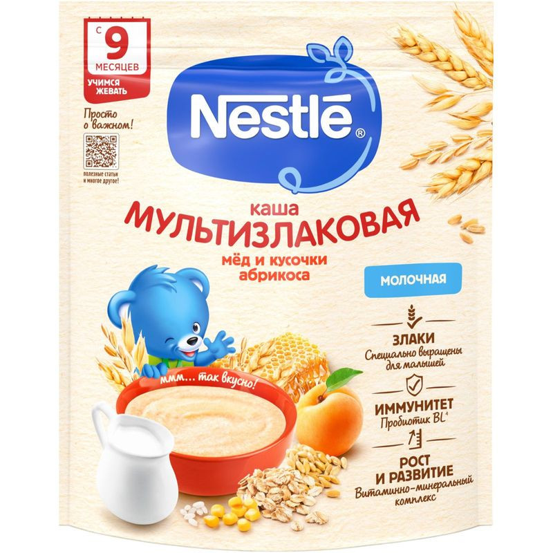 Изображение товара Молочная мультизлаковая каша Nestlé с мёдом и абрикосом для детей 200г