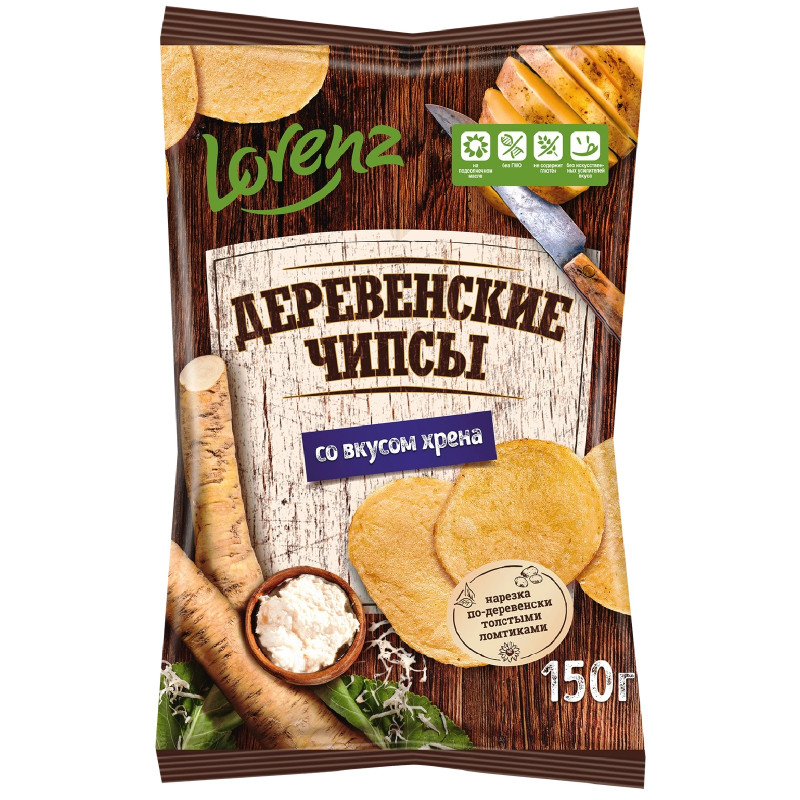Изображение товара Чипсы картофельные Lorenz Деревенские чипсы со вкусом хрена, 150г