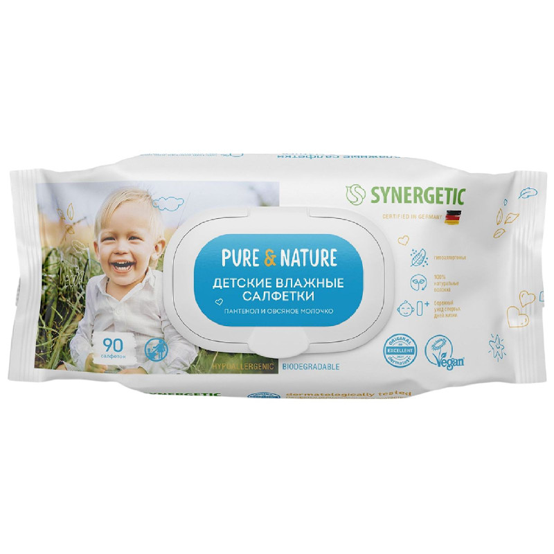 Изображение товара Салфетки влажные Synergetic Pure&Nature пантенол и овсяное молочко детские, 90шт