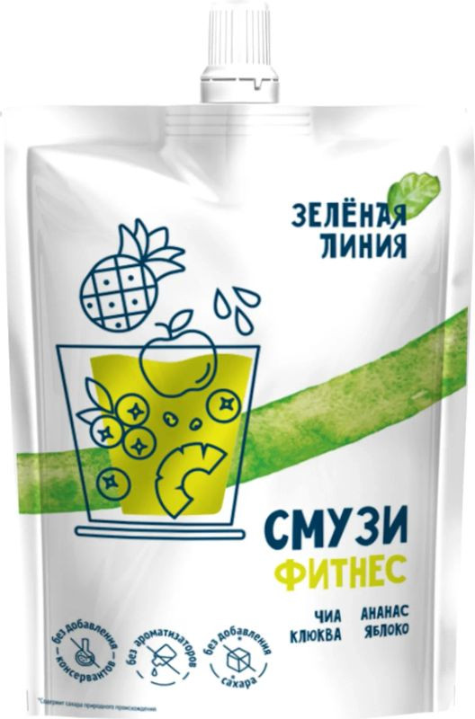 Изображение товара Пюре Смузи Фитнес с семенами чиа Зелёная Линия 120г натуральный напиток для здоровья