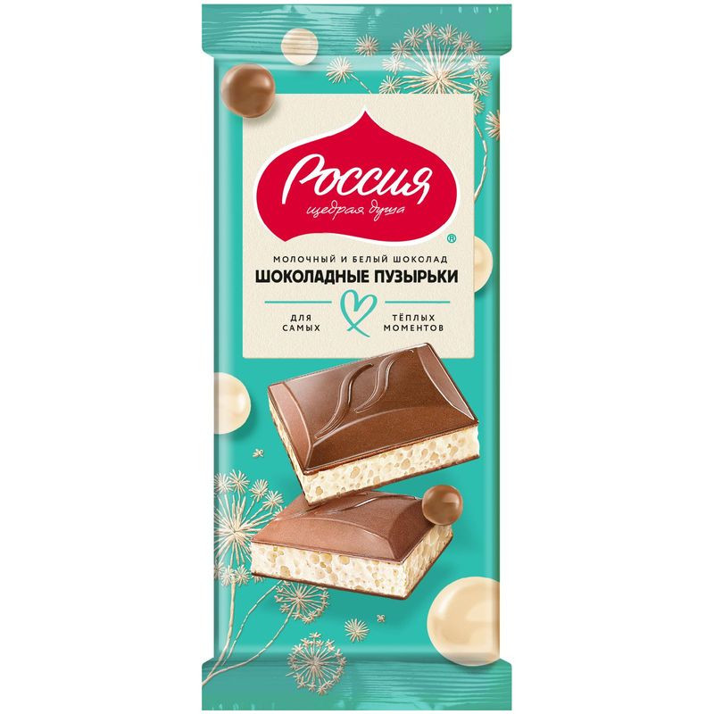 Изображение товара Молочный и белый шоколад Россия - Щедрая Душа! 70г пористый вкус